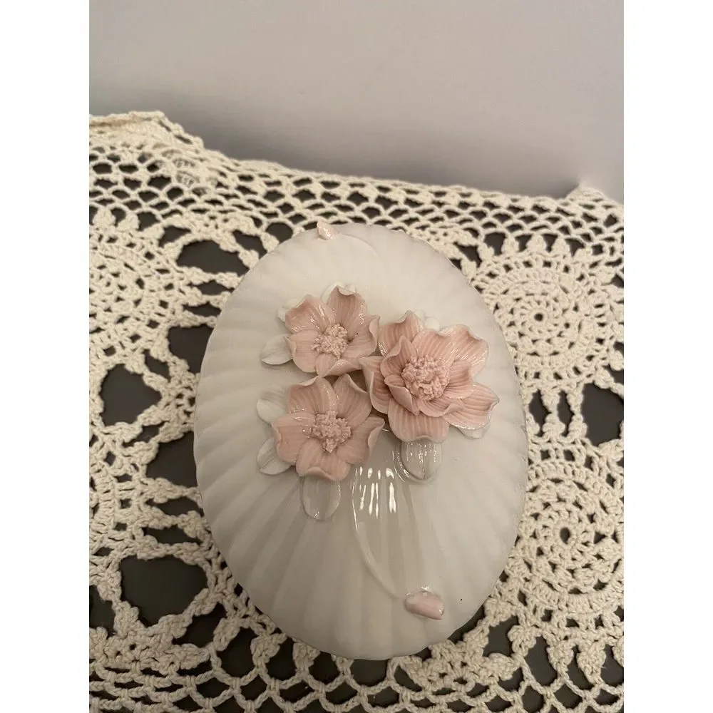 Vintage Trinket Box / Jewelry‎ Box Chase Japan Porcelain Pink Rose Lid. 6 Inches